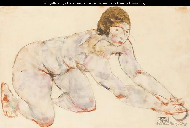 Kniender Weiblicher Akt (Crouching Female Nude) - Egon Schiele