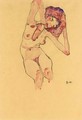 Sitzender Frauenakt Mit Geneigtem Kopf Und Erhobenen Armen (Seated Female Nude With Tilted Head And Raised Arms) - Egon Schiele
