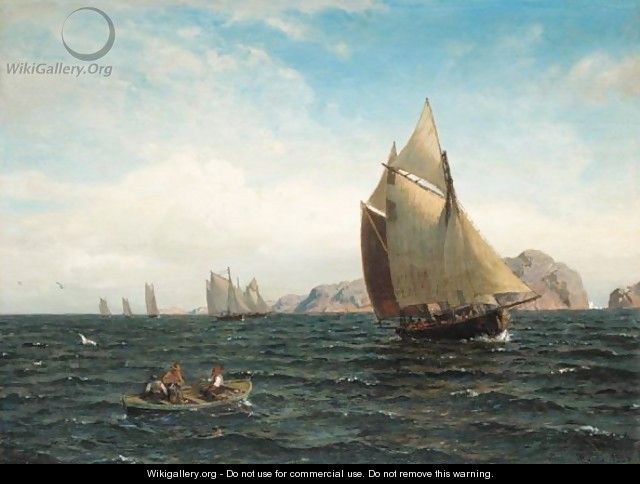 Seilbater Pa Fjorden (Sailing Off The Norwegian Coast) - Hans Fredrik Gude