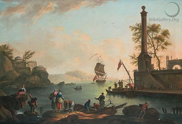 Veduta Di Porto Con Barche E Figure - (after) Claude-Joseph Vernet
