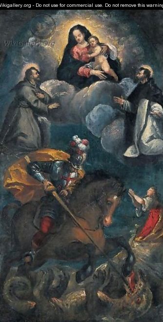 Madonna In Gloria Con San Domenico, San Francesco E San Giorgio - (after) Ippolito Scarsella (see Scarsellino)