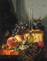 Still Life With Peaches, Grapes, Hazelnuts And A Plum With A Wine Glass And A Casket - Edward Ladell