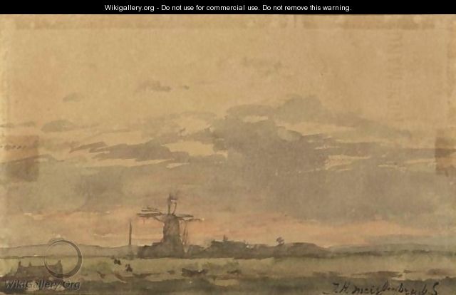 A Landscape With A Windmill, Towards Twilight - Jan Hendrik Weissenbruch