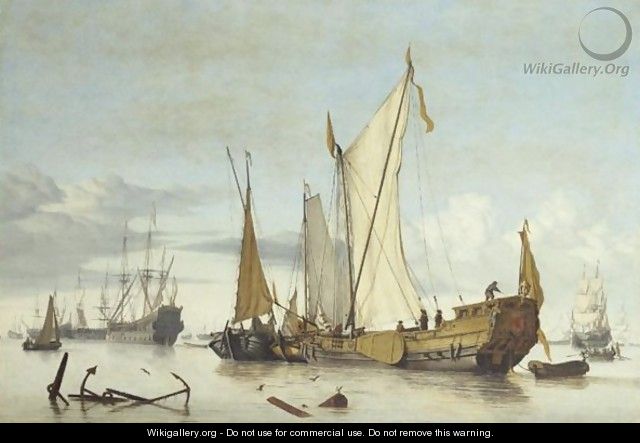 Navire Hollandais Sur Une Mer Calme follower Of Willem Van De Velde The Youngera Fleet In Harbour During A Calm - (after) Willem Van De, The Younger Velde