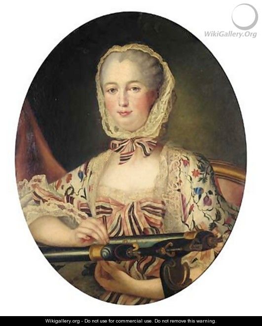 Portrait Of Madame De Pompadour At Her Tambour Frame - (after) Franois-Hubert Drouais