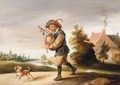A Landscape With A Boor Playing The Bagpipes, Together With A Dog On A Path - Abraham Teniers