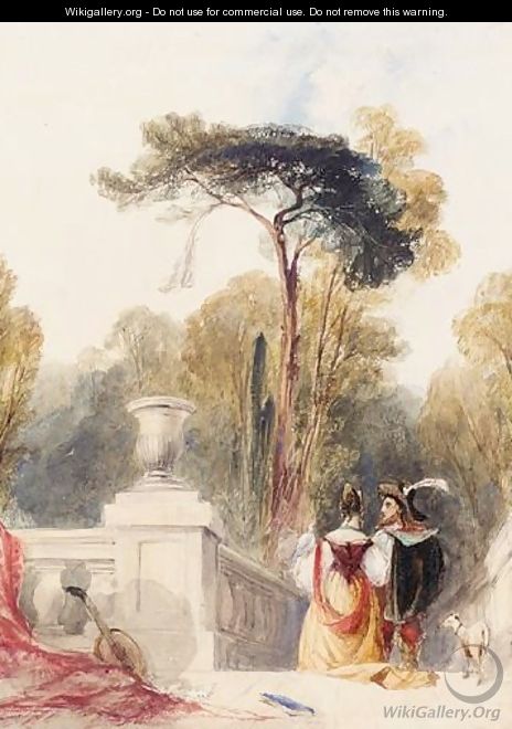 A Couple In Courtly Dress On A Terrace - Charles Bentley