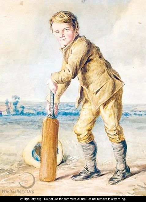 A Boy Playing Cricket - Octavius Oakley