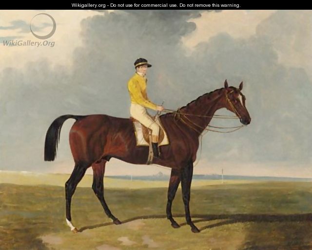 A Bay Racehorse With Jockey Up, A Racecourse Beyond - Charles Bilger Spalding