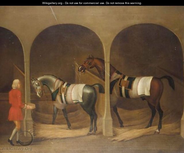 Groom Feeding Two Horses - (after) James Seymour