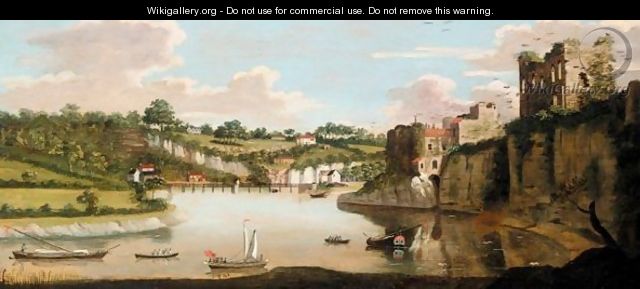 View Of Chepstow With Rowing Boats In The Foreground - English Provincial School