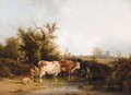 Cattle And Sheep By A Stream In A Landscape - William Shayer, Snr