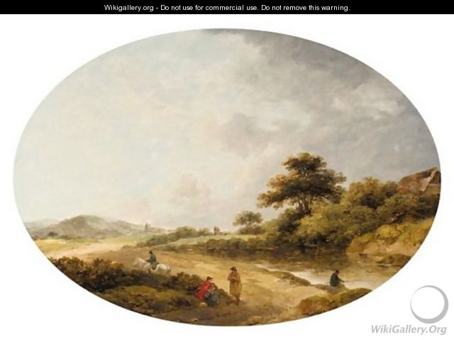 Rustics By A River In A Wooded Landscape - George Morland