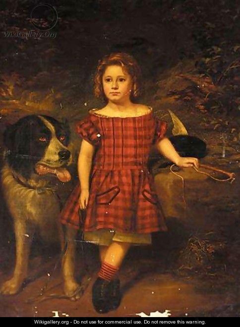 Portrait Of A Young Girl And Her Pet Dog - English School