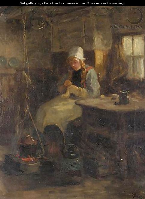 Darning By The Fire - Ralph Hedley