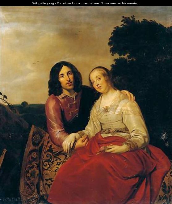 A Marriage Portrait, With A Lady And Gentleman Seated On A Carpet Draped At The Base Of A Tree, Within A Landscape Setting - Pieter de Grebber