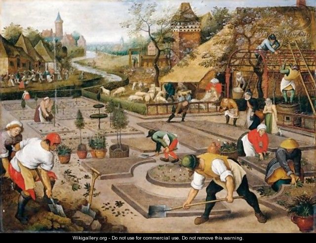 Spring Gardeners Digging And Planting A Formal Garden - Pieter The Younger Brueghel