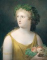 Portrait Of A Lady, Half Length, Wearing A Yellow Dress And Holding A Basket Of Fruit - Charles Paul Landon