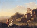 A Southern Landscape With Two Figures Bathing Near Ruins - Cornelis Van Poelenburgh