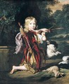 Portrait Of A Young Man, Full Length, Wearing A Red Tunic, And Holding A Bow And Arrow, With A Spaniel And A Hare - Nicolaes Maes