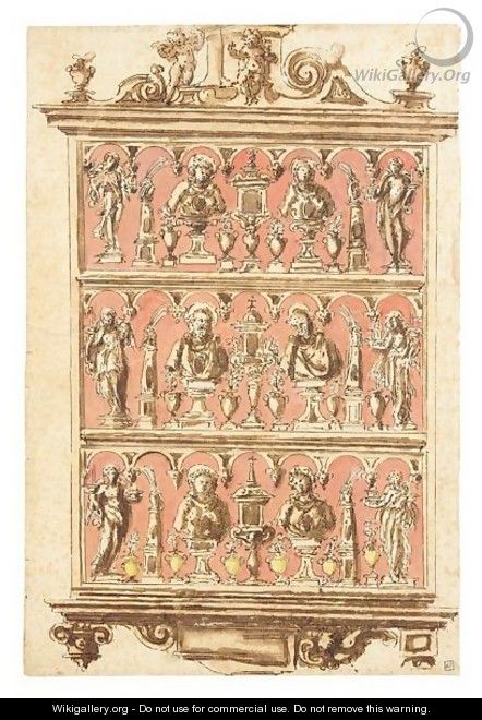 A Design For A Reliquary Display Cabinet, With Alternative Proposals For Its Decoration - Sienese School