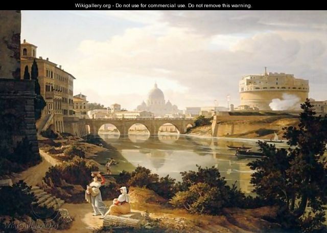 Rome, A View Of The River Tiber Looking South With The Castel Sant