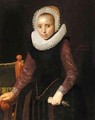 Portrait Of A Young Lady, Three Quarter Length, Wearing A Black Dress, With Purple Sleeves With An Elaborate Ruff - (after) George Geldorp