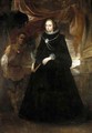 Portrait Of A Lady, Full Length Standing, Holding A Fan, With Her Moorish Attendant Holding A Parasole - (after) Giovanni Bernardo Carbone