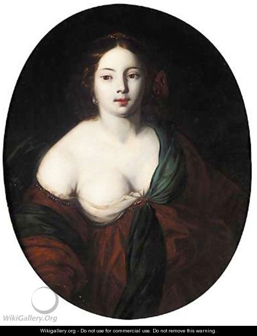 Portrait Of A Courtesan, Half Length, Wearing A Maroon Dress And A Green Shawl - (after) Niccolo Renieri (see Regnier, Nicolas)