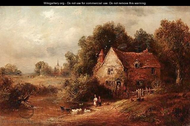 Cottage In A Landscape With Ducks - Thomas Whittle