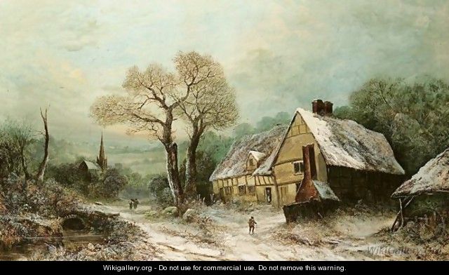 Winter Landscape With Cottage - A. Newby