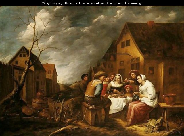 A Landscape With Figures Dining Outside An Inn - Gillis van Tilborgh
