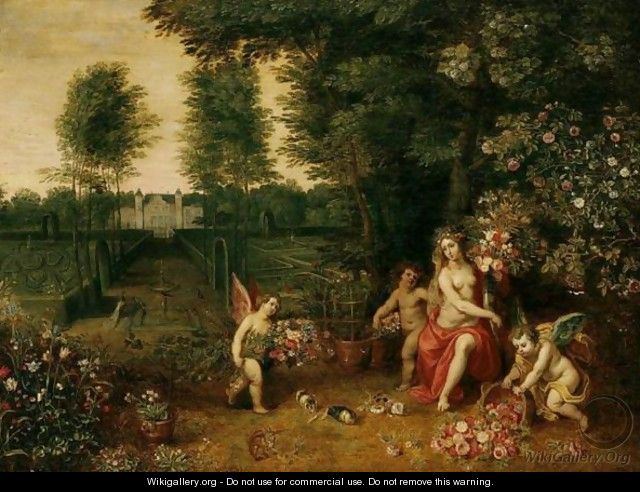 An Allegory Of Spring - Flora Attended By Putti In The Grounds Of A Country Villa - Jan, the Younger Brueghel