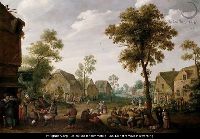 A Crowded Village Scene With Figures Drinking Before A Tavern - Joost Cornelisz. Droochsloot