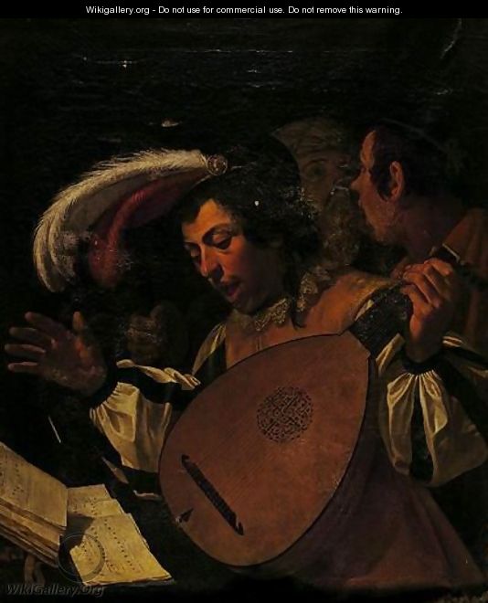 A Concert A Young Man Playing A Lute And Singing With Two Companions - (after) Jan Van Bijlert
