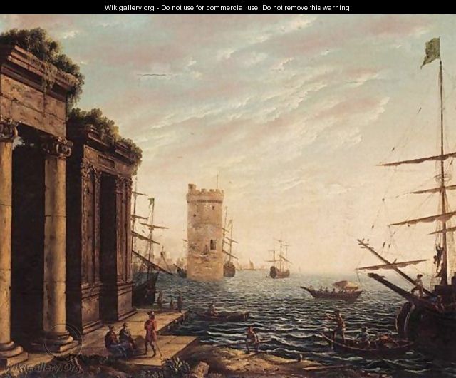 A Classical Harbour At Dusk - (after) Claude Lorrain (Gellee)