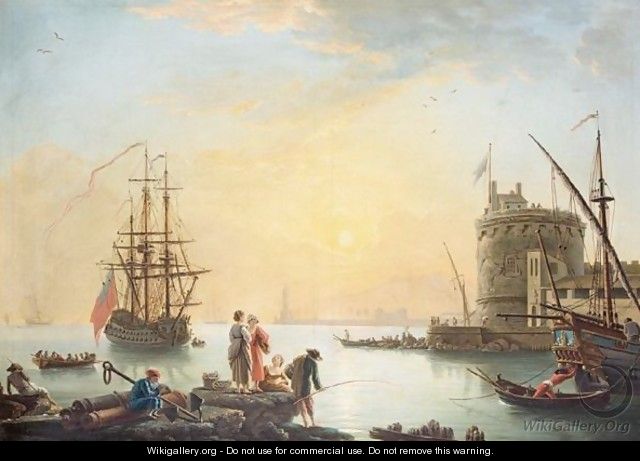 A View Of A Mediterrean Harbour - (after) Claude-Joseph Vernet