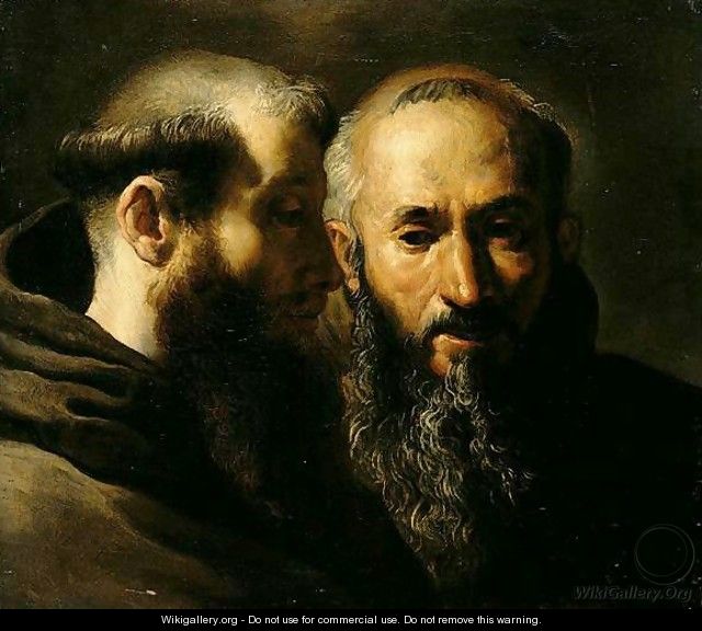 Two Head Studies Of Franciscan Saints - (after) Domenico Fetti