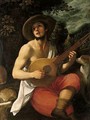 Portrait Of A Young Man, Three Quarter Length Seated, Playing A Cittern, A Landscape Beyond - Domenico Cresti (see Passignano)