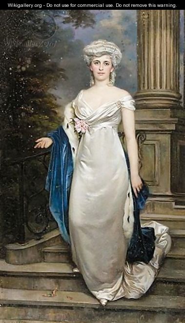 Portrait Of A Lady In A White Satin Dress - Pablo Antonio De Bejar Novella