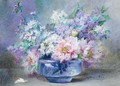 A Bowl Of Flowers Including Apple Blossom, Lilac And Peonies - Blanche Odin