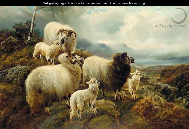 Sheep In A Highland Landscape - Robert Watson