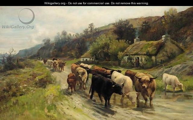 Cattle On A Highland Road - Joseph Denovan Adam
