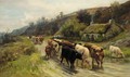 Cattle On A Highland Road - Joseph Denovan Adam