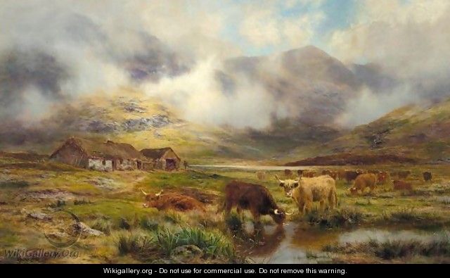 Highland Cattle In A Landscape - Louis Bosworth Hurt