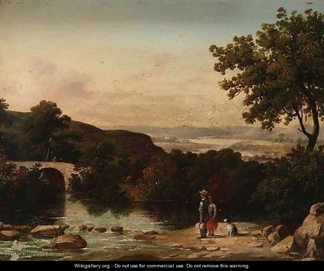 Landscape With Figures By A River - (after) James Arthur O