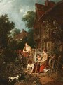 Village Scene With Figures Outside A Cottage With A Dog - (after) William Frederick Witherington