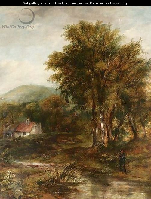 Man Fishing In A Wooded Landscape - (after) Frederick Waters Watts