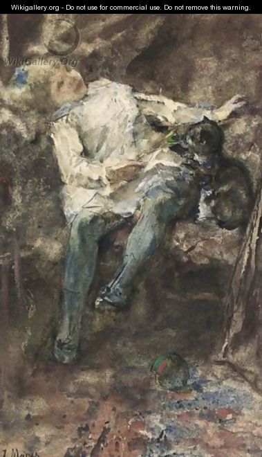 A Girl Playing With A Cat - Jacob Henricus Maris