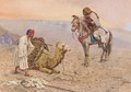 A Horseman Stopping At A Desert Camp, North Africa - Giulio Rosati